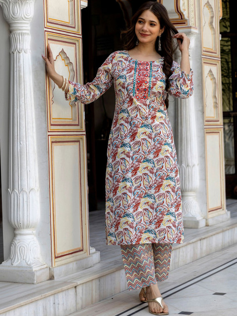 Pjyot by surhi Women Floral Printed Mirror Work Indie Prints Kurta - Image 6