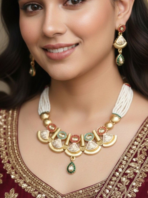 Nui Gold-Plated Stone-Studded & Beaded Jewellery Set