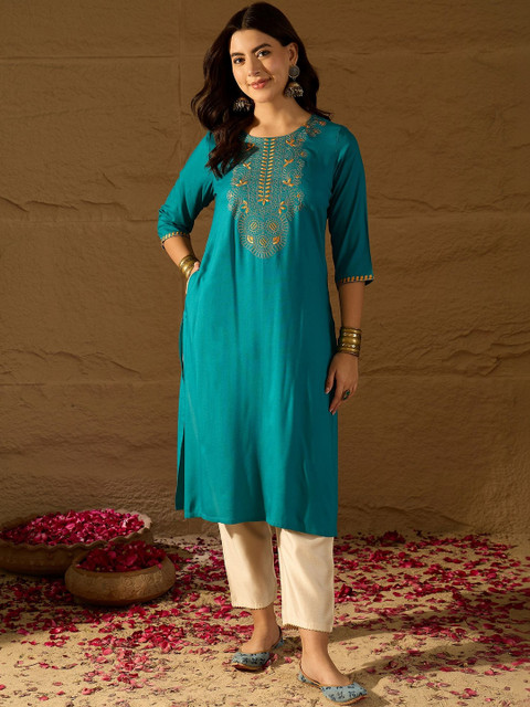 Anouk Women Ethnic Motifs Embroidered Thread Work Kurta - Image 5