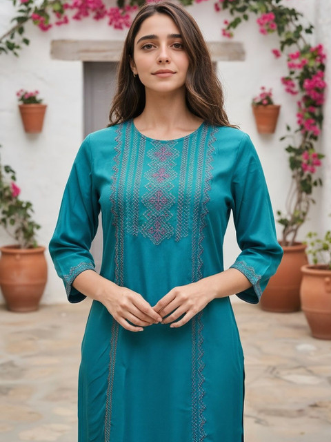 Rangita Women Ethnic Motifs Embroidered Thread Work Kurta - Image 2