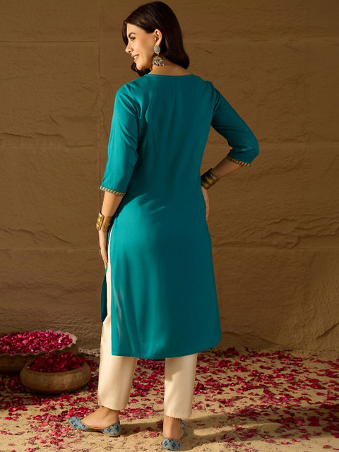 Anouk Women Ethnic Motifs Embroidered Thread Work Kurta - Image 2