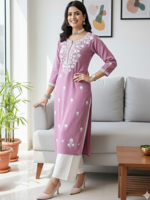 HERE&NOW Women Ethnic Motifs Embroidered Chikankari Kurta