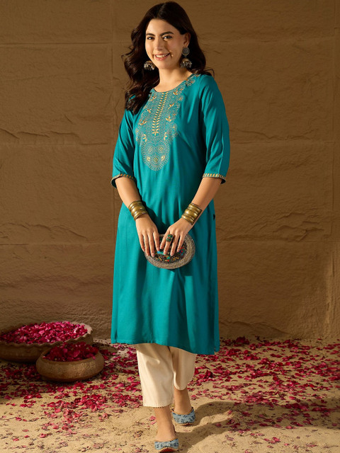 Anouk Women Ethnic Motifs Embroidered Thread Work Kurta - Image 7