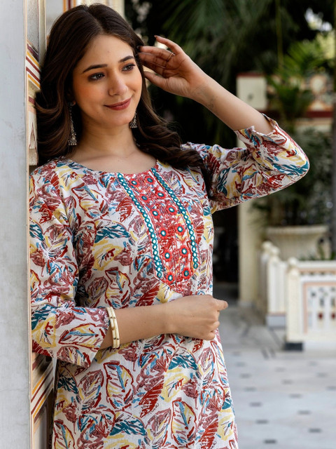 Pjyot by surhi Women Floral Printed Mirror Work Indie Prints Kurta