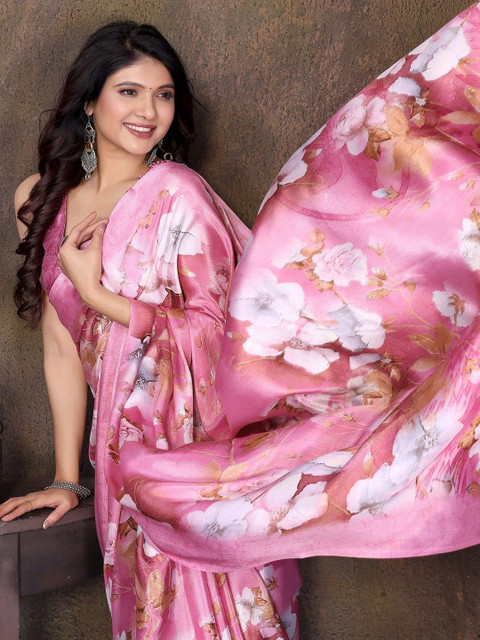 JANOI Floral Poly Chiffon Fusion Saree - Image 2