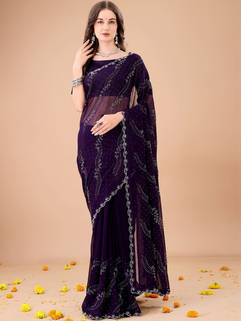 Vibhagyaa Embellished Sequinned Poly Georgette Designer Saree