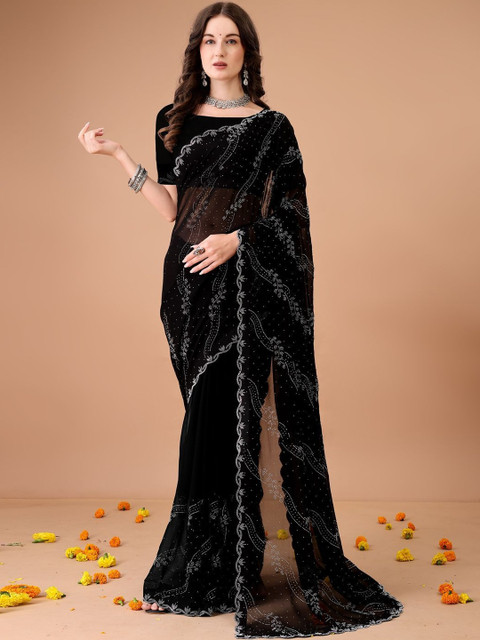 Vibhagyaa Ethnic Motifs Embroidered Pure Georgette Saree