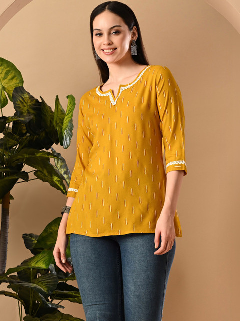 KALINI Geometric Printed Thread Work Short Kurti