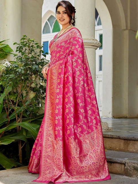 JANOI Ethnic Motifs Zari Silk Blend Banarasi Saree