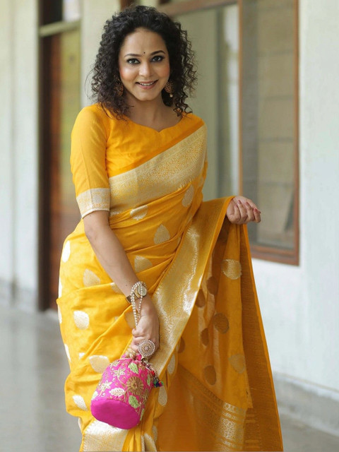 JANOI Woven Design Zari Silk Blend Banarasi Saree - Image 5