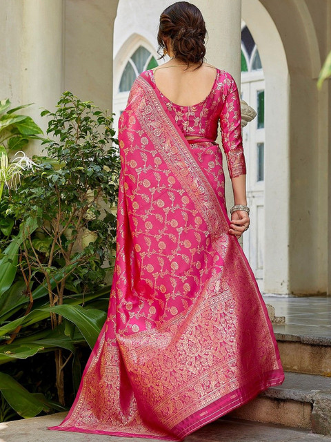 JANOI Ethnic Motifs Zari Silk Blend Banarasi Saree - Image 3