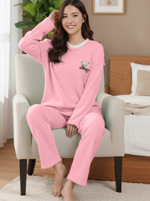Lugo Women Pink V-Neck Night suit