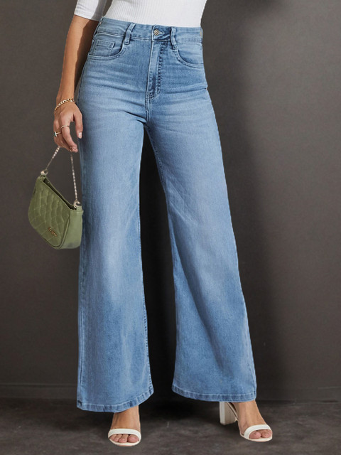 Aadvi Fashion Women Smart Wide Leg High-Rise Clean Look Heavy Fade Stretchable Jeans