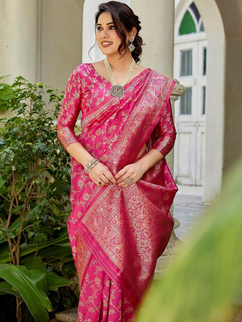 JANOI Ethnic Motifs Zari Silk Blend Banarasi Saree - Image 2