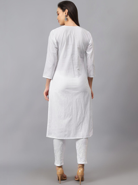 THE CHIKANKARI STORY Ethnic Motifs Embroidered Chikankari Pure Cotton Chikankari Kurti - Image 5