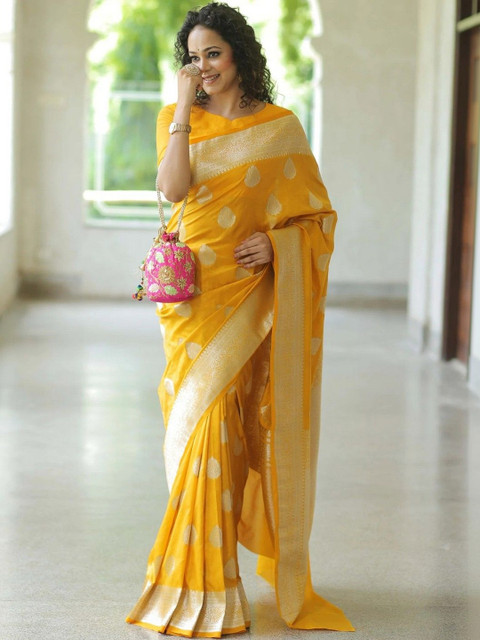 JANOI Woven Design Zari Silk Blend Banarasi Saree