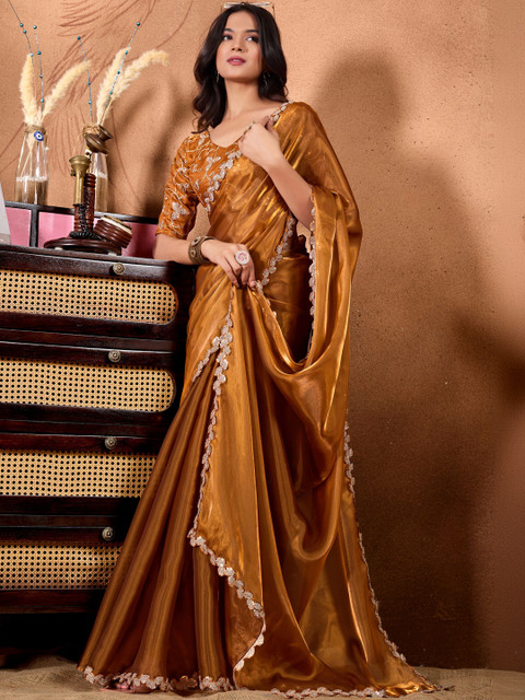 DISHA FASHION Embellished Embroidered Art Silk Designer Saree