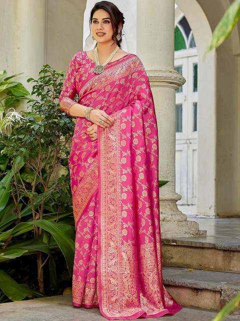 JANOI Ethnic Motifs Zari Silk Blend Banarasi Saree - Image 4