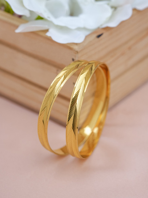 Zeraki Jewels Set Of 2 Textured Gold-Plated Bangles