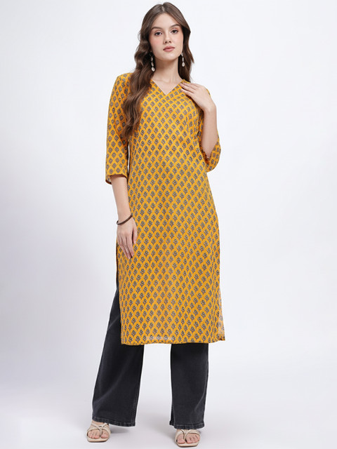 Anouk Rustic Ethnic Motifs Printed V-Neck Pure Cotton Straight Kurta