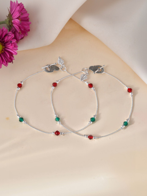 Jewels Nest Silver-Plated Artificial Stones and Beads Anklet