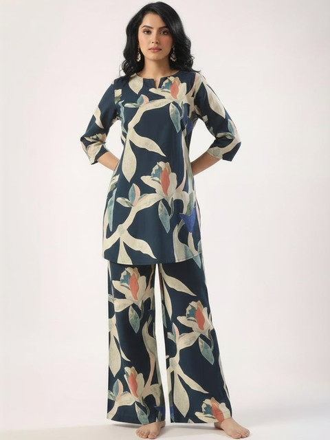 JISORA Printed V-Neck Top & Palazzos Co-Ords