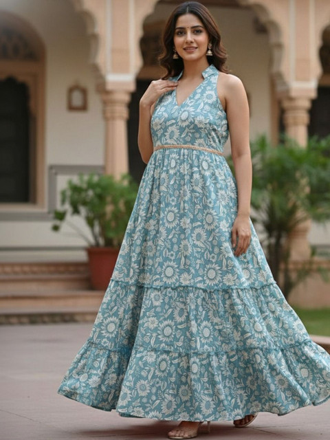 MF ERA Botanical Printed V-Neck Tiered Anarkali Kurti - Image 4