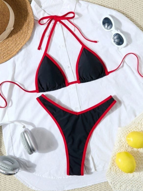 D ATTIRES Quick-Dry Halter Neck Swim Bikini Set