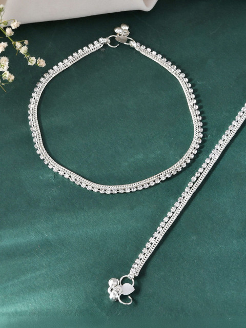 Jewels Nest Silver-Plated Artificial Stones and Beads Anklet