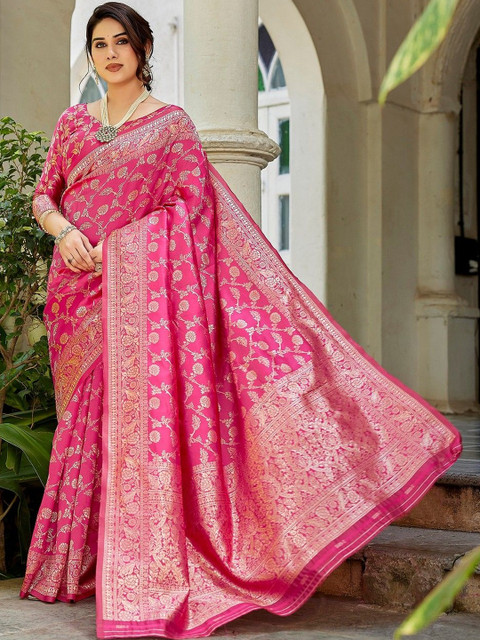 JANOI Ethnic Motifs Zari Silk Blend Banarasi Saree - Image 5