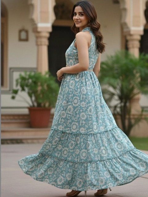 MF ERA Botanical Printed V-Neck Tiered Anarkali Kurti - Image 3