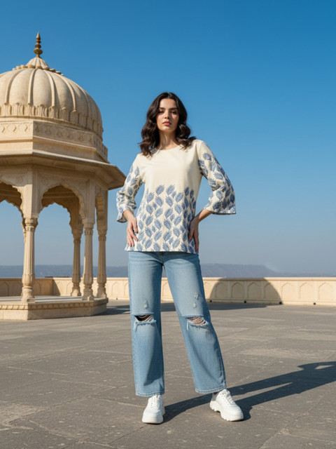 Anouk Rustic Floral Printed Flared Sleeves Straight Kurti - Image 5