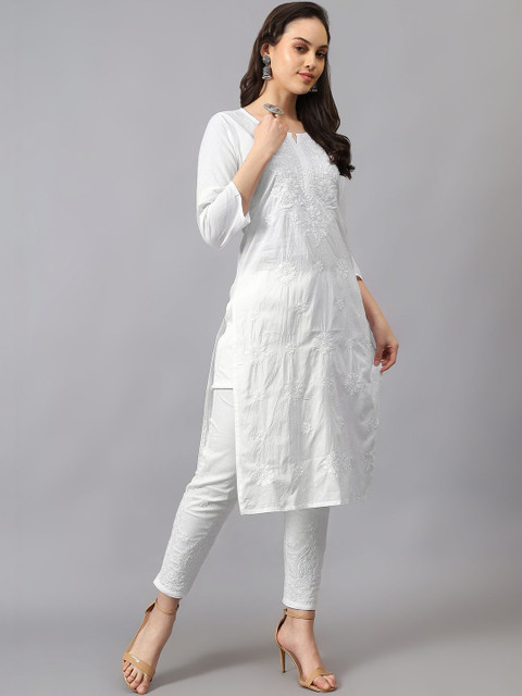 THE CHIKANKARI STORY Ethnic Motifs Embroidered Chikankari Pure Cotton Chikankari Kurti - Image 3