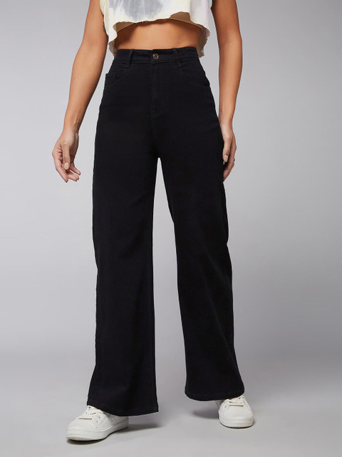 DOLCE CRUDO Women Wide Leg High-Rise Clean Look Stretchable Jeans