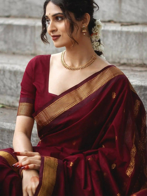 JANOI Woven Design Zari Silk Blend Banarasi Saree