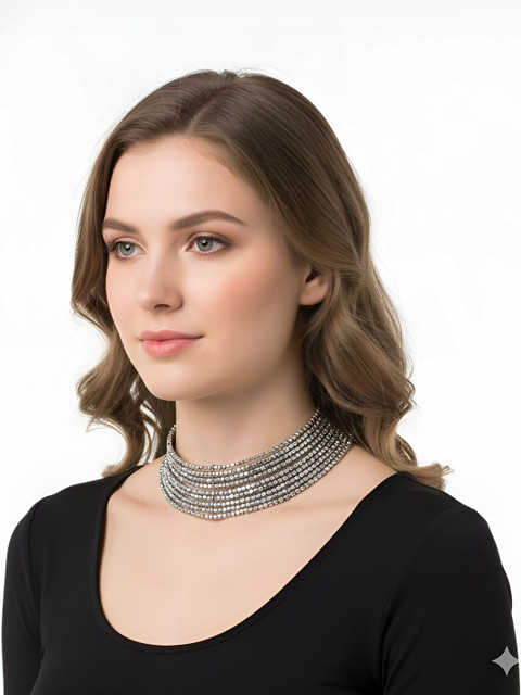 JOHARKAMAL Brass Silver-Plated Choker Necklace