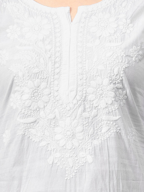 THE CHIKANKARI STORY Ethnic Motifs Embroidered Chikankari Pure Cotton Chikankari Kurti - Image 2