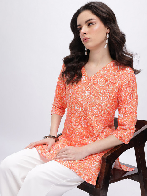 Anouk Rustic Geometric Printed V-Neck Kurti