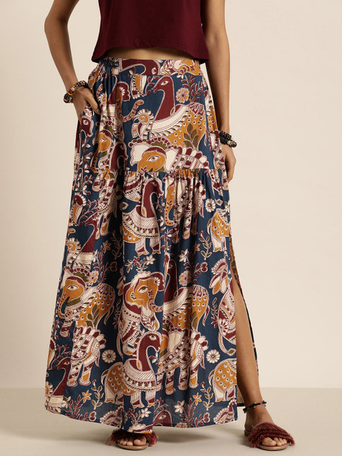 Taavi Ethnic Print Pure Cotton A-Line Maxi Skirt
