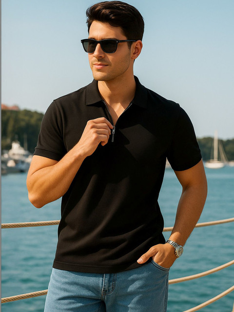 VEIRDO Men Polo Collar Pure Cotton T-shirt