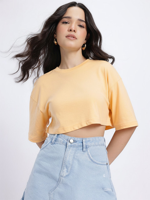 glitchez Drop-Shoulder Sleeves Boxy Crop T-shirt