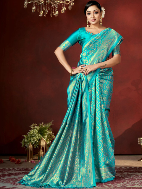 SURUKH Ethnic Motifs Zari Silk Blend Heavy Work Banarasi Saree