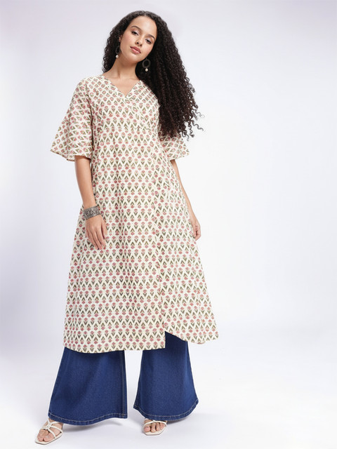 fusion by glitchez Indie Floral Printed Flared Sleeves Kurta