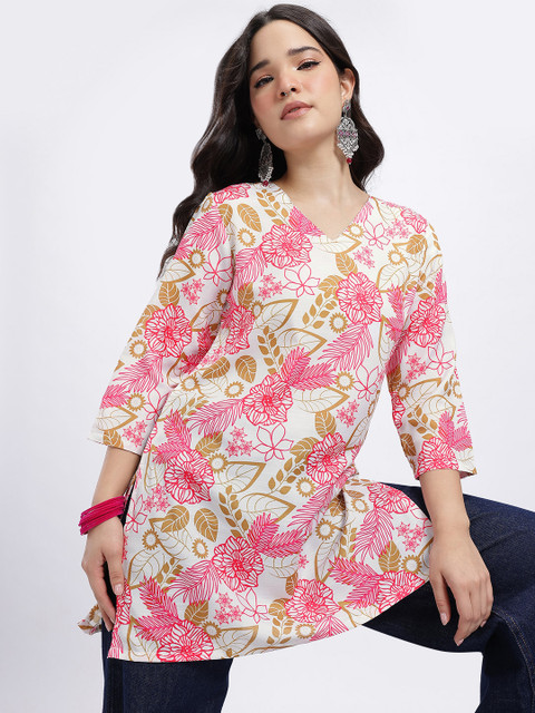 Anouk Rustic Floral Printed V-Neck Straight Kurti