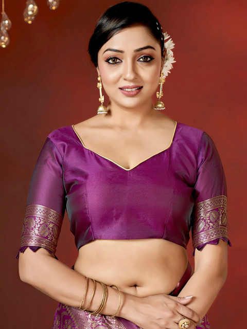 SURUKH Woven Design Zari Silk Blend Heavy Work Banarasi Saree - Image 5