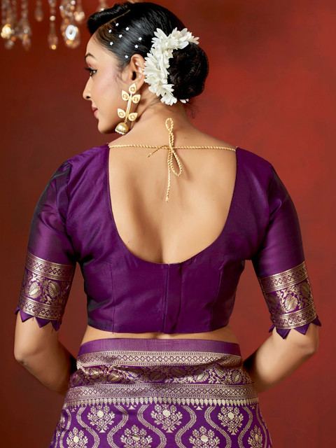 SURUKH Woven Design Zari Silk Blend Heavy Work Banarasi Saree - Image 4