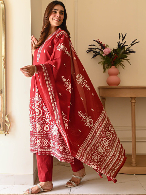 SURUKH Women Ethnic Motifs Printed Regular Kurta with Trousers & With Dupatta - Image 3