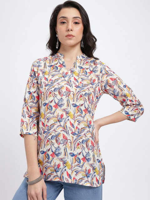 Anouk Rustic Floral Printed Mandarin Collar Straight Kurti