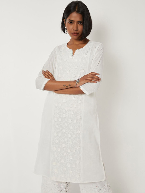 max Women Ethnic Motifs Embroidered Chikankari White Romance Kurta