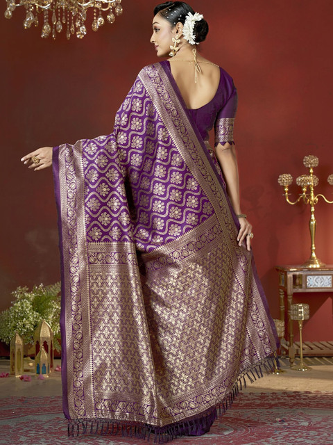 SURUKH Woven Design Zari Silk Blend Heavy Work Banarasi Saree - Image 6